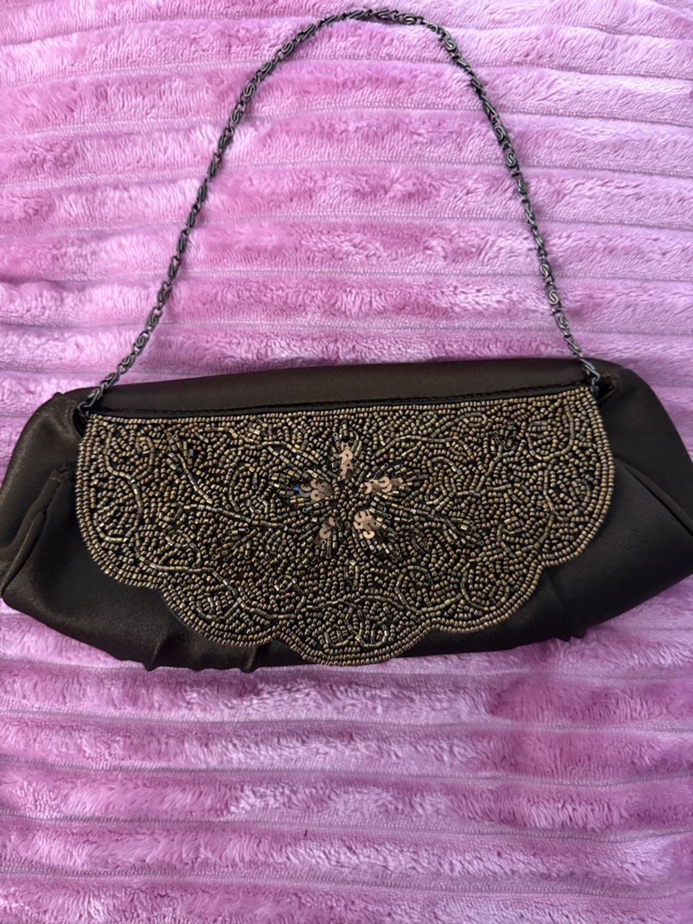Beaded Black Evening Clutch Shoulder Bag